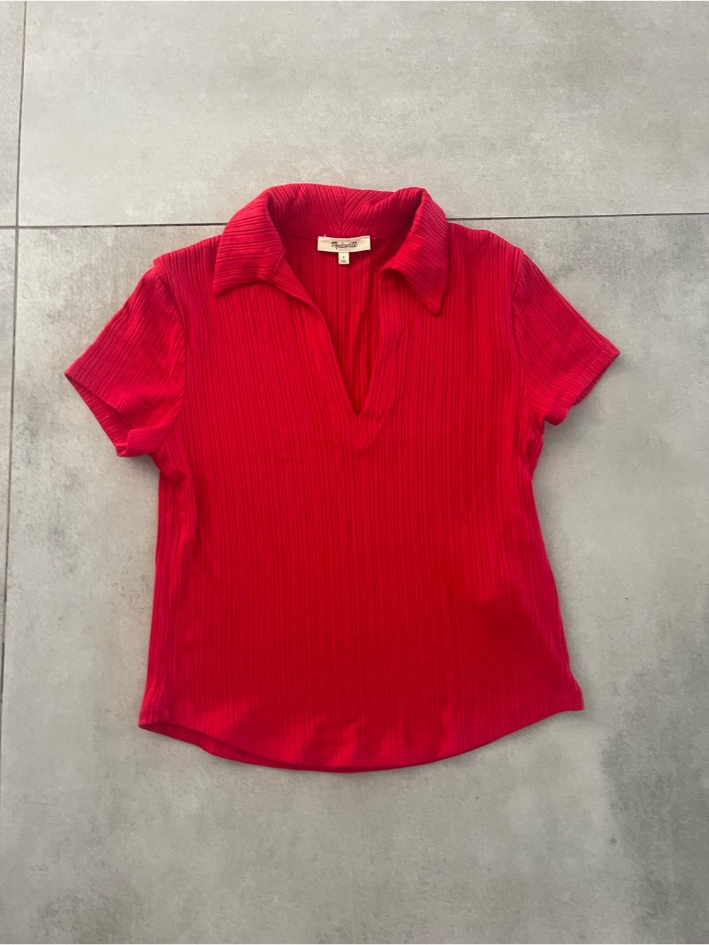 Madewell Red Short-Sleeve V-Neck Polo Blouse